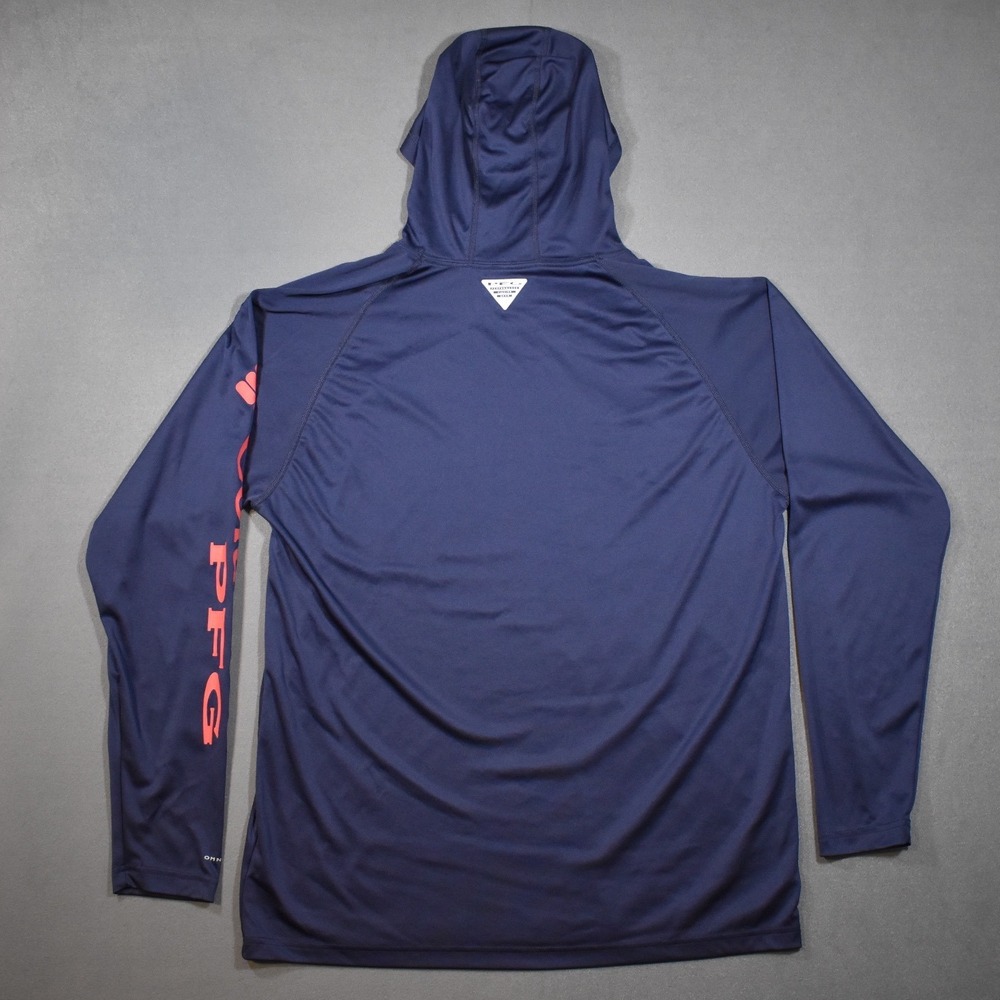 Columbia PFG Terminal Tackle Hoodie Shirt Mens Large Navy Blue Red Omni-Shade - Picture 3 of 8